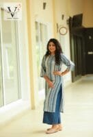 Blue shaded colsed neck staight line kurti - 3007