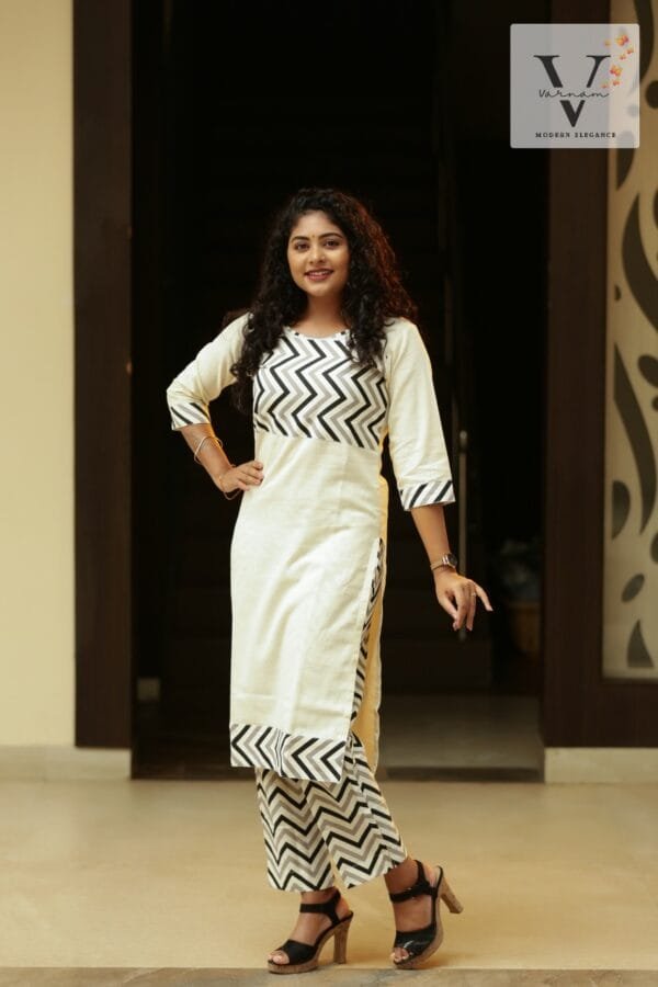 Light Yellow khadi Cotton Kurti Set - 3017