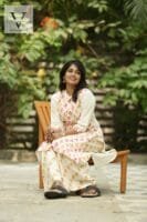 Floral printed khadi cotton straight line white kurti - 2008