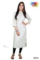 White Colored Rayon Straight Cut Kurti - 8003/D