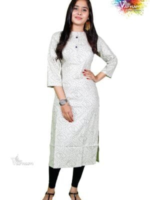 White Colored Rayon Straight Cut Kurti - 8003/D