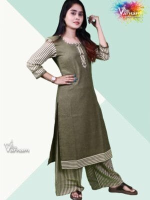 Dark Green Pure Cotton Kurti - 3004
