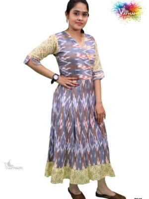 Purple Green Ikkat Cotton - 7010