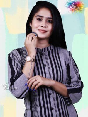 Purple with Black Stripped Pure Cotton Kurta - 3006