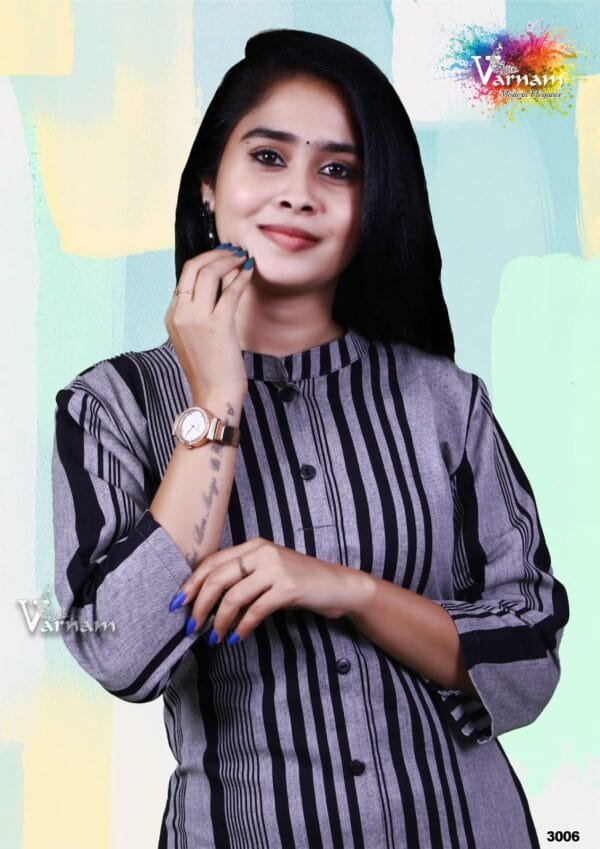 Purple with Black Stripped Pure Cotton Kurta - 3006