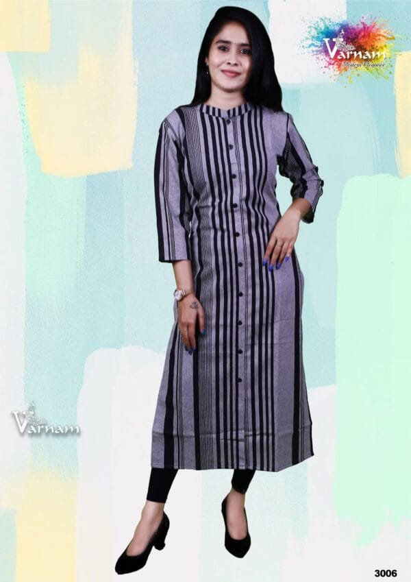 Purple with Black Stripped Pure Cotton Kurta - 3006