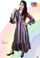 Black Stripe Pleated Kurta - 2076