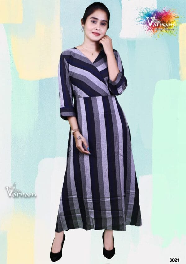 Mixed Stripped Long Kurta - 3021