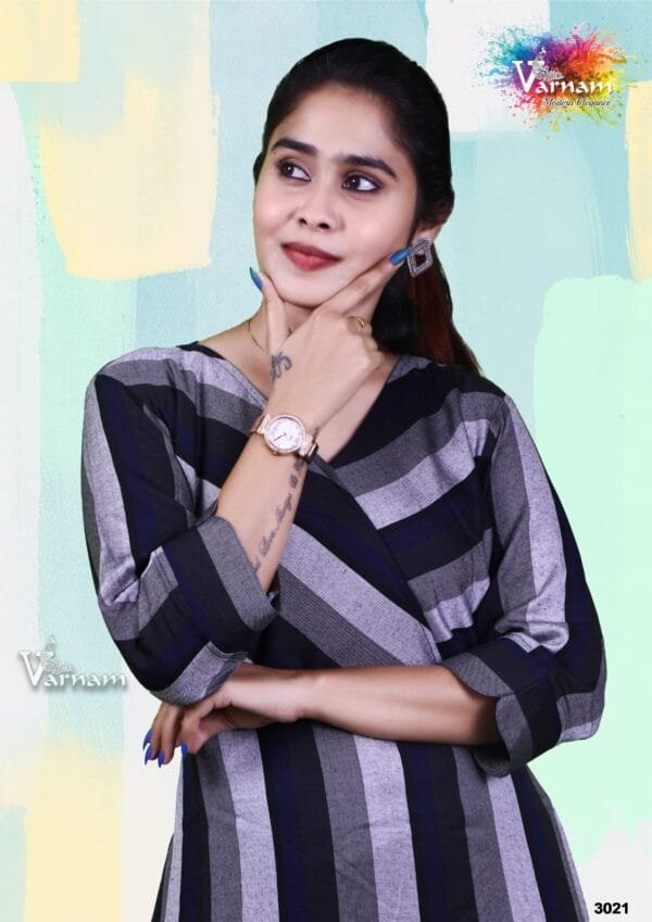 Mixed Stripped Long Kurta - 3021