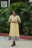 Yellow Colored Long Kurta with 3/4 th sleave - 3022