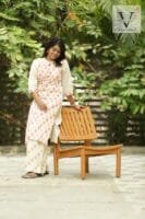 Floral printed khadi cotton straight line white kurti - 2008