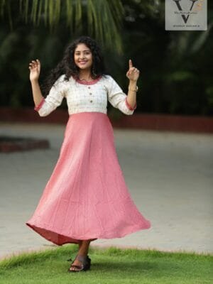 Elegent white half shirt with red bottom frock - 3031