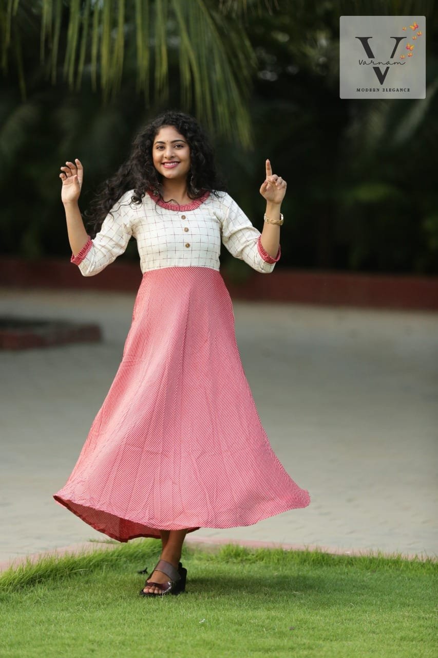 Elegent white half shirt with red bottom frock - 3031