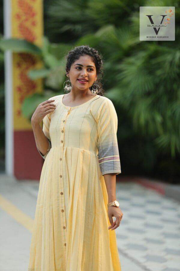 Yellow Colored Long Kurta with 3/4 th sleave - 3022