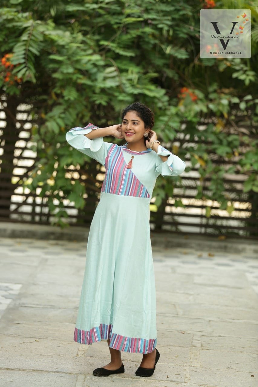 Closed neck printed anarkali with bell sleeves - 5006