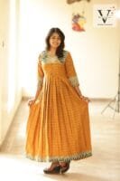 Round neck golden lurex anarkali - 9009