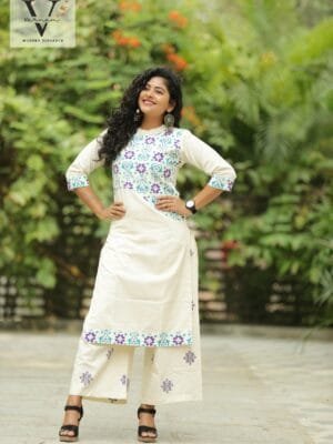 Khadi cotton printed straight line kurti with pant - 2004