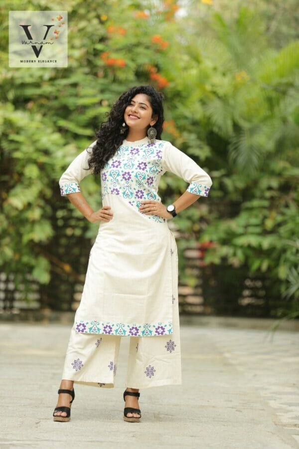 Khadi cotton printed straight line kurti with pant - 2004