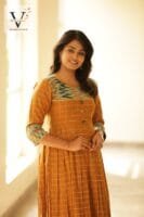 Round neck golden lurex anarkali - 9009