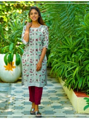 Over Printed Yarn dyed Cotton Fabric Straight Cut Kurta - 5502