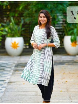 IKKAT Cotton Princess Cut Straight Kurti - 2516