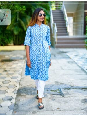 Pure Cotton Straight Kurta ( Denim Look ) - 5703