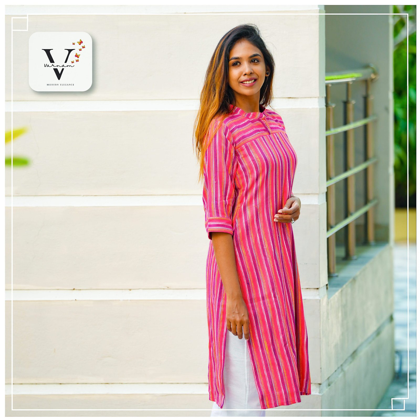 Red striped Straight Kurta With Full Lining - 3532