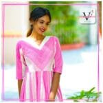 Pure Cotton Pink Striped ' V' neck Long Kurta - 5700