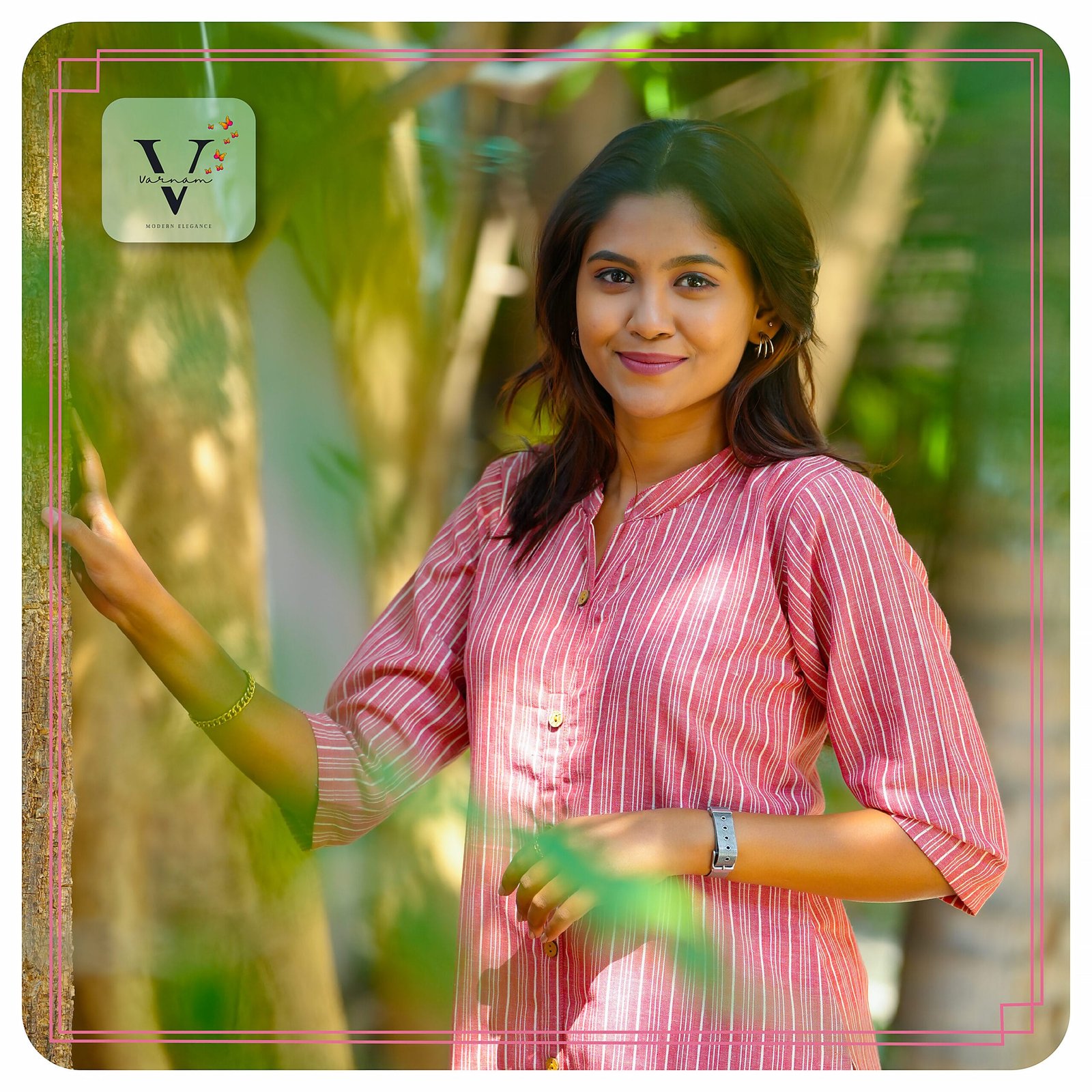 Pink Striped Pure Cotton Straight Cut Kurta - 2510