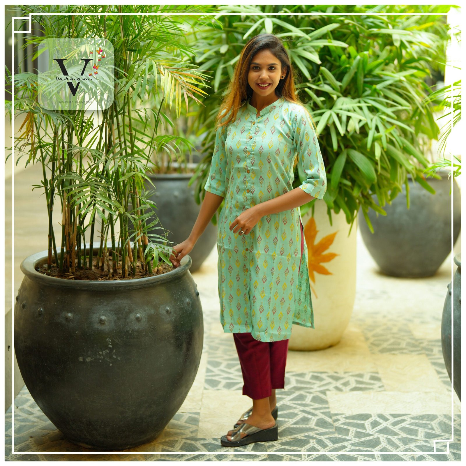 Green Ikkat Print Lurex Viscose - 2502