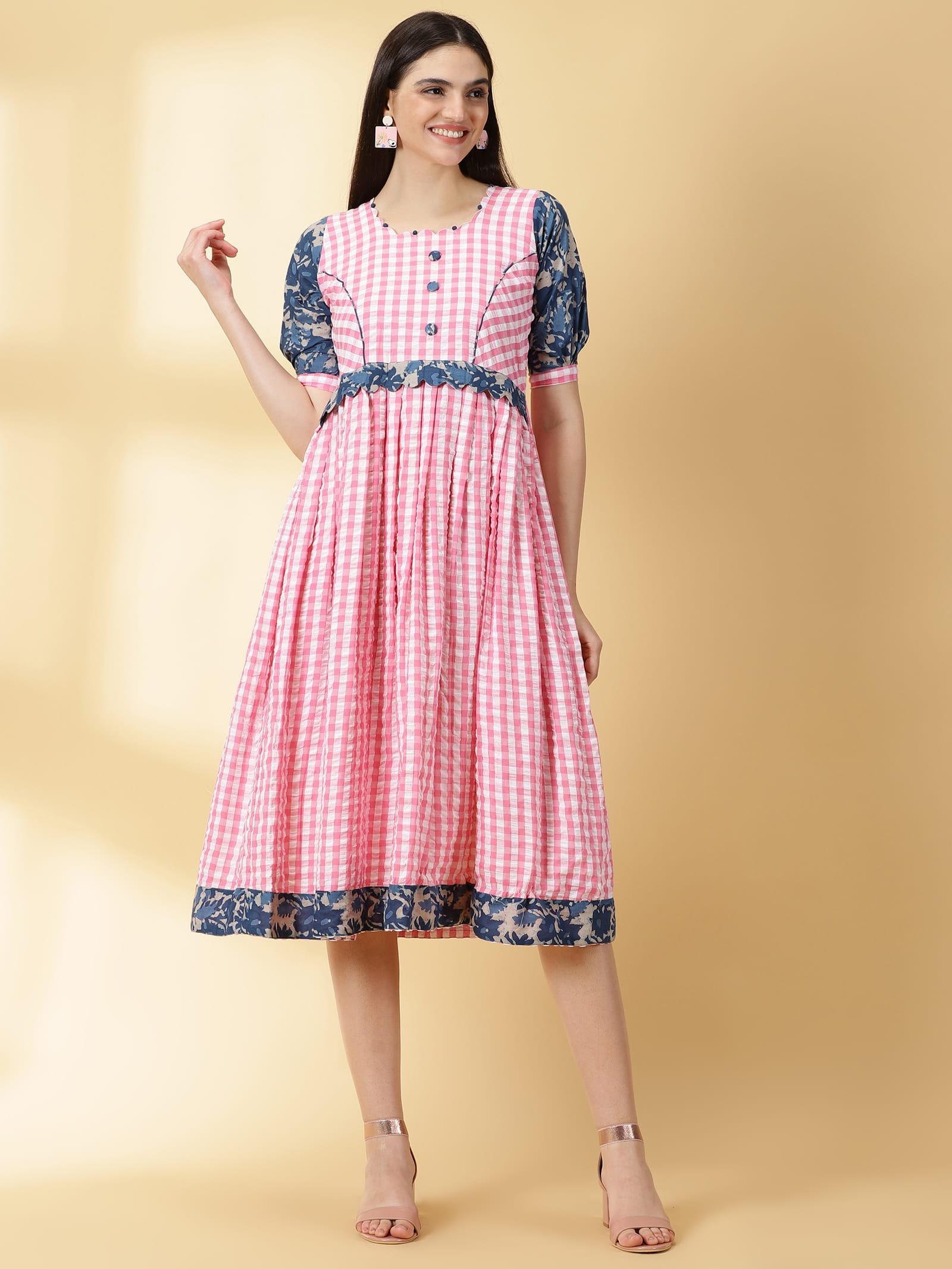 Pink Popcorn Cotton Kurti - 4661