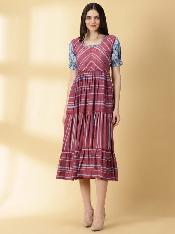 Dusty Rose with Steel Blue Sleeves Kurti - 4677