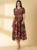 Black and Multi Colour Cotton Fabric - 4648