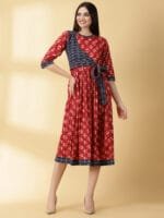 Cambric Cotton Red Kurti - 4646
