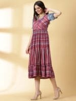 Dusty Rose with Steel Blue Sleeves Kurti - 4677