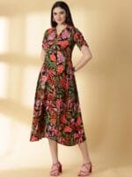 Black and Multi Colour Cotton Fabric - 4648