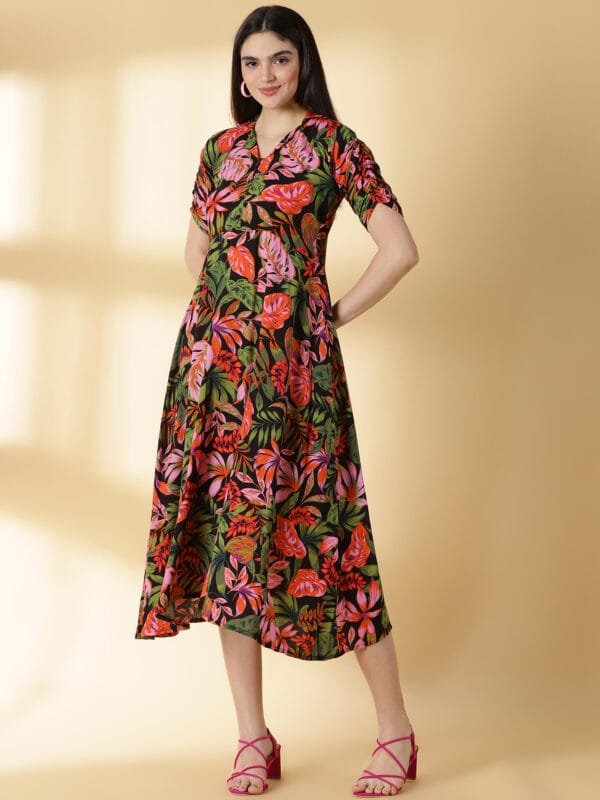 Black and Multi Colour Cotton Fabric - 4648