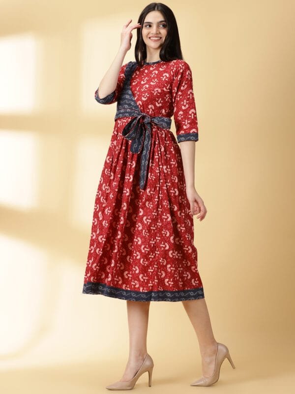 Cambric Cotton Red Kurti - 4646