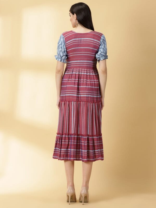 Dusty Rose with Steel Blue Sleeves Kurti - 4677