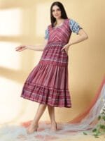 Dusty Rose with Steel Blue Sleeves Kurti - 4677
