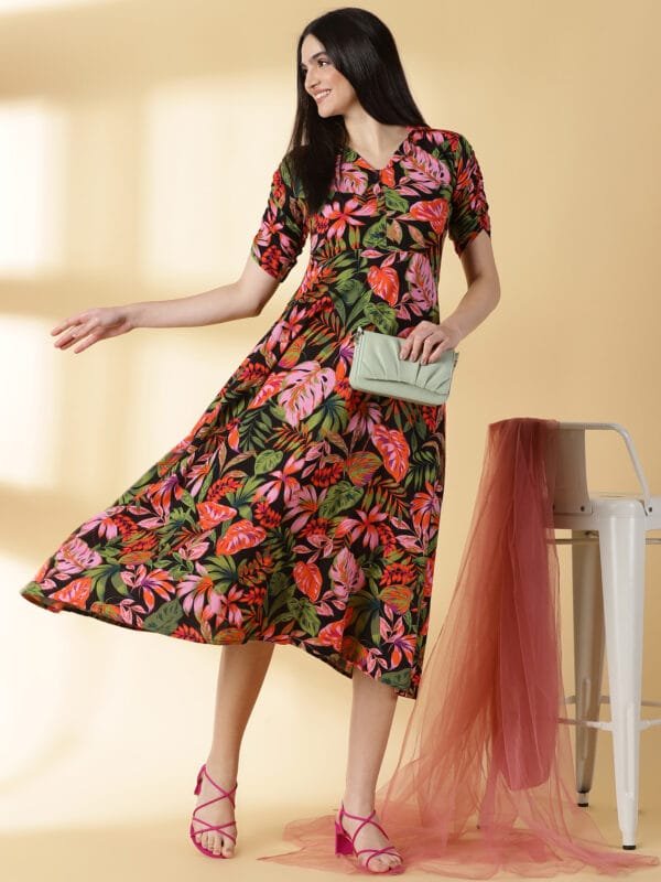 Black and Multi Colour Cotton Fabric - 4648