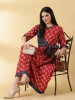 Cambric Cotton Red Kurti - 4646