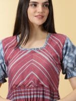 Dusty Rose with Steel Blue Sleeves Kurti - 4677