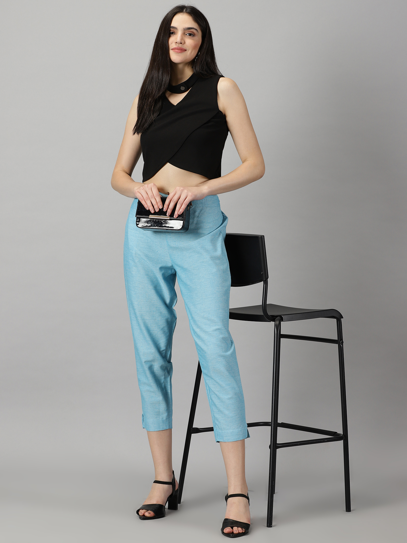 Teal cargo pants & trousers for women, Casual wear - Loose fit.