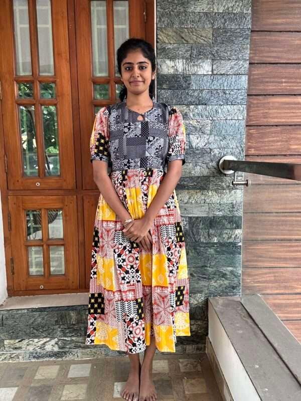 Black With Yellow Kalamkari Kurti - 4680