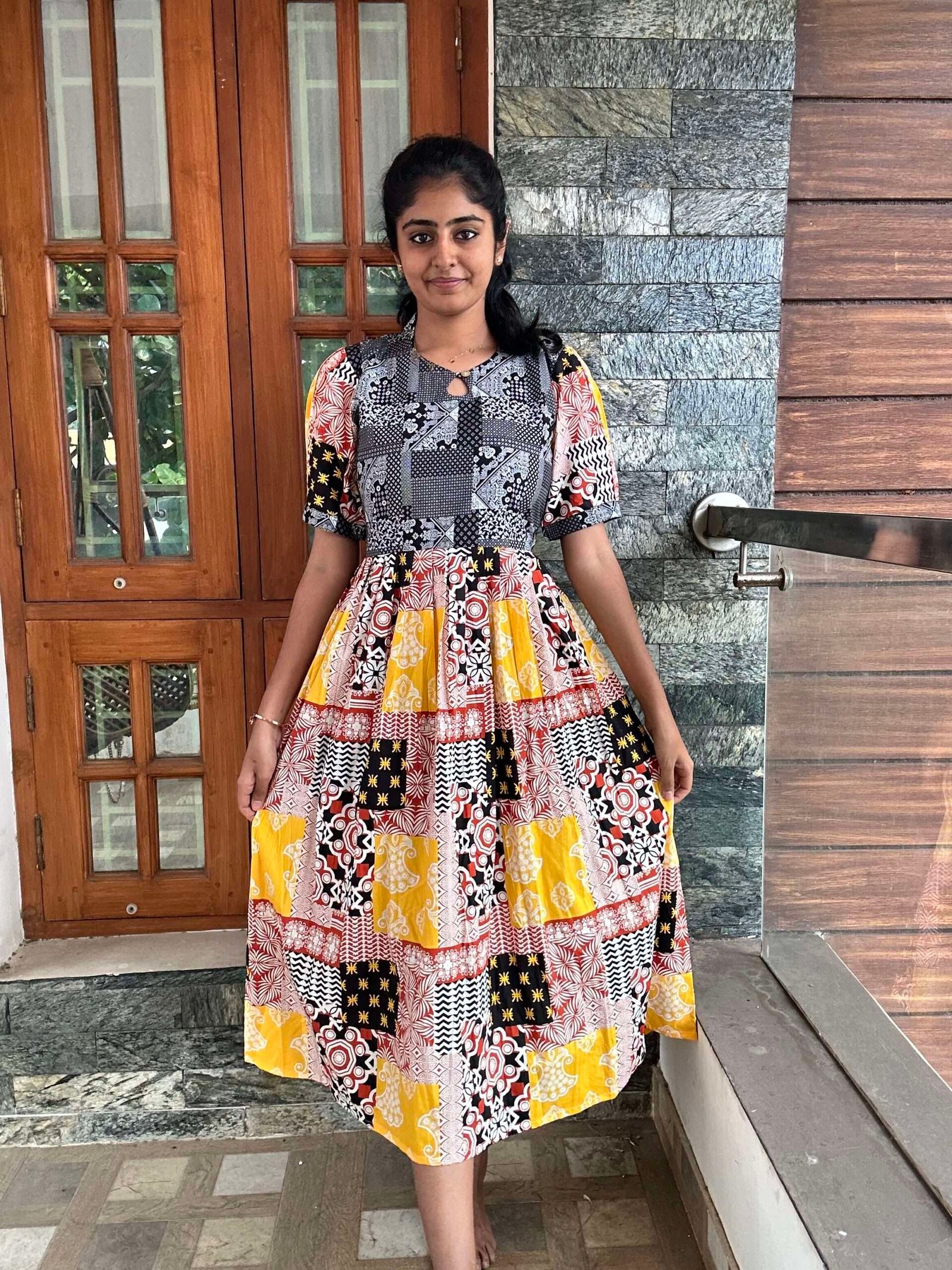 Black With Yellow Kalamkari Kurti - 4680