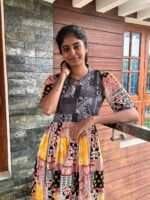 Black With Yellow Kalamkari Kurti - 4680