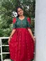 Green with Maroon Kurti - 4681