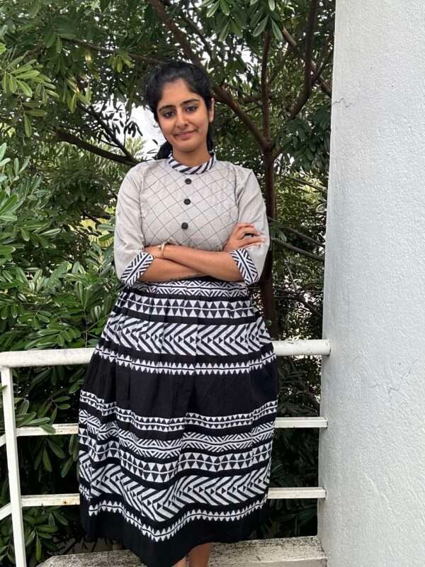 Gray Black Jacquard Cotton Kurti - 4682