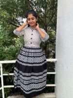 Gray Black Jacquard Cotton Kurti - 4682